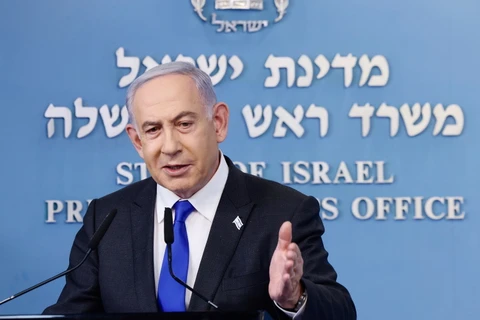 Thủ tướng Israel Benjamin Netanyahu phát biểu tại cuộc họp báo ở Jerusalem ngày 7/2/2024. (Ảnh: THX/TTXVN)