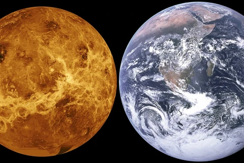Hình ảnh so sánh kích thước của Sao Kim và Trái đất. (Nguồn: Wikipedia)