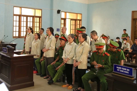 10 bị cáo bị tuyên phạt về tội hoạt động nhằm lật đổ chính quyền nhân dân. (Ảnh: Quang Thái- TTXVN)