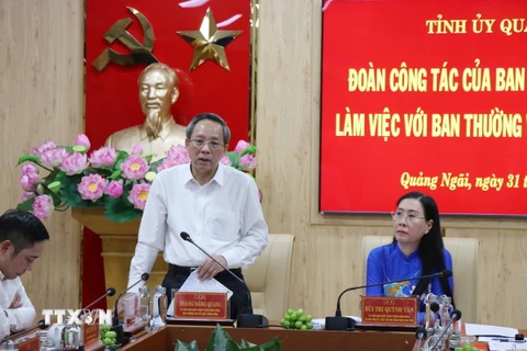 Phó Trưởng ban Tổ chức Trung ương Hoàng Đăng Quang phát biểu tại buổi làm việc. (Ảnh: Phạm Cường/TXVN)