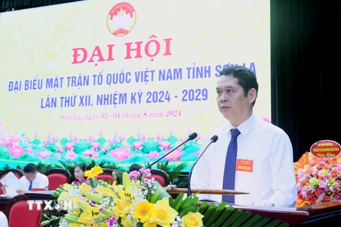 Chủ tịch MTTQ Việt Nam tỉnh Sơn La Vi Đức Thọ phát biểu. (Ảnh: Quang Quyết/TTXVN)