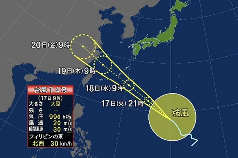 Bão Pulasan chuẩn bị đổ bộ vào tỉnh Okinawa của Nhật Bản. (Ảnh: NHK)