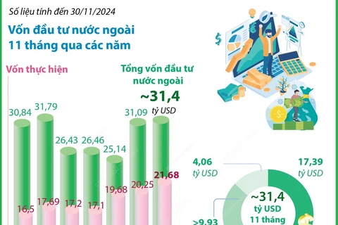 Tổng vốn FDI đăng ký vào Việt Nam đạt gần 31,4 tỷ USD trong 11 tháng