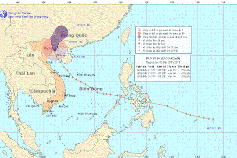 Tâm bão số 14 đã ở biên giới Việt Nam-Trung Quốc