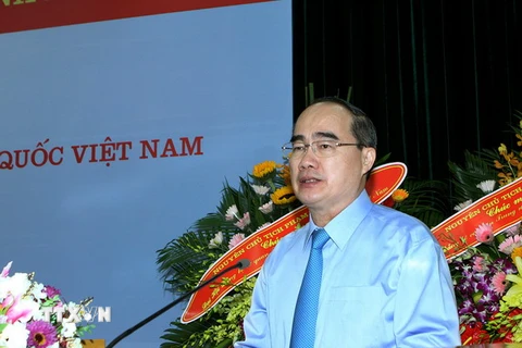 Chủ tịch Ủy ban Trung ương Mặt trận Tổ quốc Việt Nam Nguyễn Thiện Nhân phát biểu ý kiến. (Ảnh: Nguyễn Dân/TTXVN) 