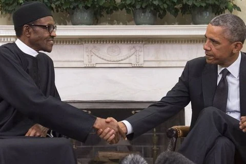 Tổng thống Mỹ Barack Obama và Tổng thống Nigeria Muhammadu Buhari. (Nguồn: Getty Images) 