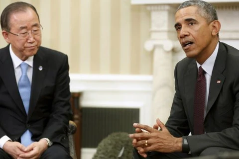 Tổng Thư ký Liên hợp quốc Ban Ki-moon và Tổng thống Mỹ Barack Obama tại Nhà Trắng ngày 4/8. (Nguồn: Reuters) 