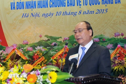 Phó Thủ tướng Nguyễn Xuân Phúc phát biểu tại buổi lễ. (Ảnh: Trọng Đức/TTXVN)
