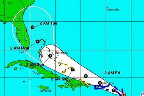 Đường đi và vị trí bão Erika. (Nguồn: .cnbc.com)