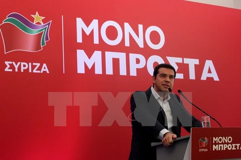 Ông Alexis Tsipras tại cuộc họp của đảng Syriza ở thủ đô Athens ngày 29/8. (Nguồn: AFP/TTXVN)