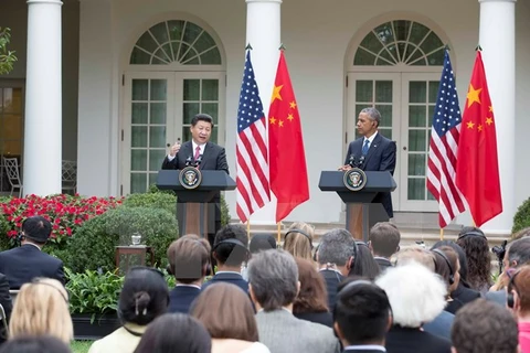 Tổng thống Mỹ Barack Obama và Chủ tịch Trung Quốc Tập Cận Bình tại cuộc họp báo chung ở Nhà Trắng ngày 25/9. (Nguồn: THX/TTXVN)