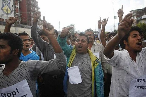 Những người biểu tình phản đối Hiến pháp mới của Nepal. (Nguồn: ndtv.com)