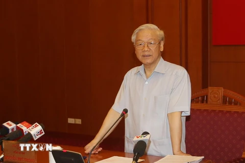 Tổng Bí thư Nguyễn Phú Trọng, Trưởng Ban Chỉ đạo Trung ương về phòng, chống tham nhũng phát biểu. (Ảnh: Trí Dũng/TTXVN) 