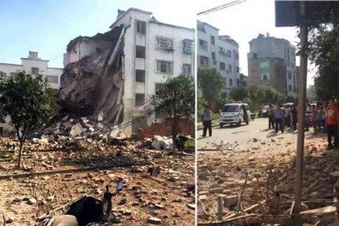 Một phần tòa nhà bị sụp đổ sau vụ nổ ở tỉnh Quảng Tây, Trung Quốc. (Nguồn: scmp.com)