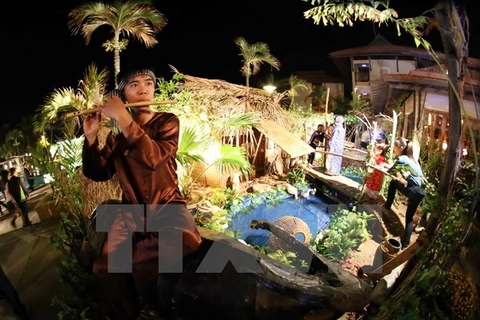 Tái hiện một góc làng quê Việt tại phiên Chợ quê ngày Tết xưa. (Ảnh: Trần Lê Lâm/TTXVN) 