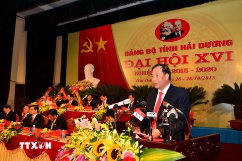 Ông Nguyễn Mạnh Hiển, Bí thư Tỉnh ủy Hải Dương nhiệm kỳ 2015-2020 phát biểu. (Ảnh: Mạnh Minh/TTXVN)