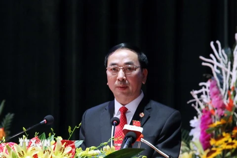  Trần Quốc Tỏ, Bí thư Tỉnh ủy Thái Nguyên khóa XIX, nhiệm kỳ 2015-2020 phát biểu nhận nhiệm vụ trước Đại hội. (Ảnh: Thu Hằng/TTXVN) 