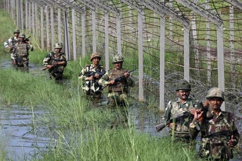 Binh sỹ Ấn Độ đi tuần tra dọc đường biên giới với Pakistan. (Nguồn: Reuters)