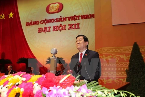 Đồng chí Trương Tấn Sang, Ủy viên Bộ Chính trị, Chủ tịch nước CHXHCN Việt Nam đọc Diễn văn khai mạc Đại hội. (Ảnh: TTXVN)