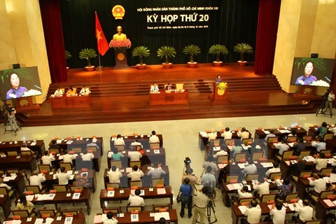 Quang cảnh khai mạc kỳ họp thứ 20 Hội đồng Nhân dân Thành phố Hồ Chí Minh. (Ảnh: Hoàng Hải/TTXVN)