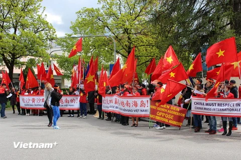  Người Việt tại thành phố Munich, Đức biểu tình phản đối hành động của Trung Quốc ở Biển Đông. (Ảnh: Nam Đức/Vietnam+) 