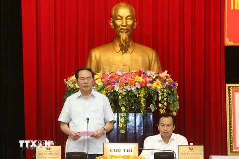 Chủ tịch nước Trần Đại Quang phát biểu tại buổi làm việc với lãnh đạo thành phố Đà Nẵng. (Ảnh: Nhan Sáng/TTXVN) 