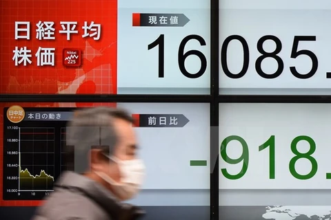 Chỉ số Nikkei lao dốc tại thị trường chứng khoán Tokyo, Nhật Bản. (Ảnh: AFP/TTXVN)