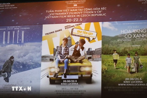 Các quảng cáo giới thiệu Tuần phim Việt Nam tại Cộng hoà Séc. (Ảnh : Vũ Ngọc Mai/TTXVN) 