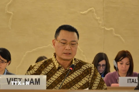 Đại sứ Nguyễn Trung Thành, Trưởng Phái đoàn Việt Nam bên cạnh Liên hợp quốc. (Nguồn: TTXVN)