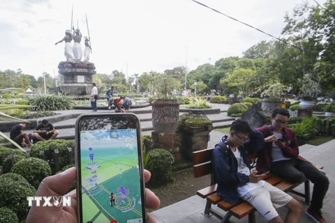 Một nhóm chơi Pokemon Go trên đường phố ở Banda Aceh ngày 16/7. (Nguồn: EPA/TTXVN) 