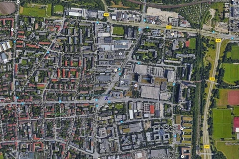 Định vị vệ tinh trung tâm mua sắm Olympia gần nhà ga trung tâm Munich. (Nguồn: Google Maps)