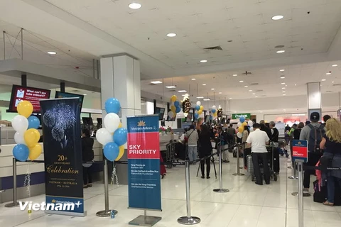 Quầy làm thủ tục của Vietnam Airlines tại Sân bay quốc tế Sydney. (Ảnh: Khánh Linh/Vietnam+)