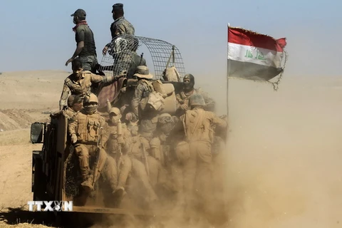  Binh sĩ Iraq trong chiến dịch truy quét IS tại Qayyarah, Mosul ngày 20/10. (Nguồn: AFP/TTXVN) 