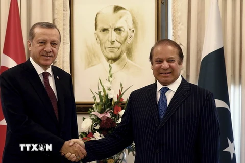 Thủ tướng Pakistan Nawaz Sharif gặp Tổng thống Thổ Nhĩ Kỳ Recep Tayyip Erdogan. (Nguồn: AP/TTXVN) 