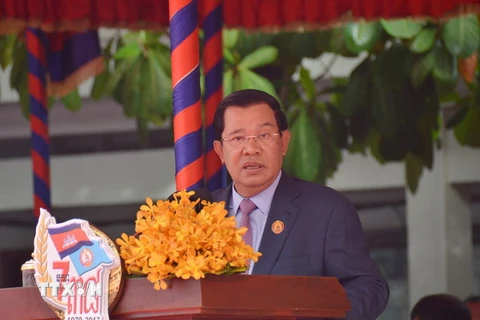 Thủ tướng Campuchia Samdech Hun Sen phát biểu tại lễ kỷ niệm. (Ảnh: Trần Chí Hùng/TTXVN) 