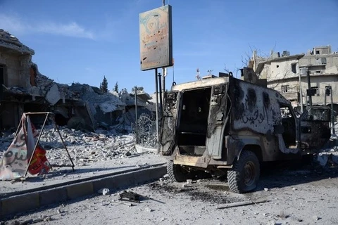 Hiện trường vụ đánh bom ở thị trấn gần Al-bab. (Nguồn: AFP)
