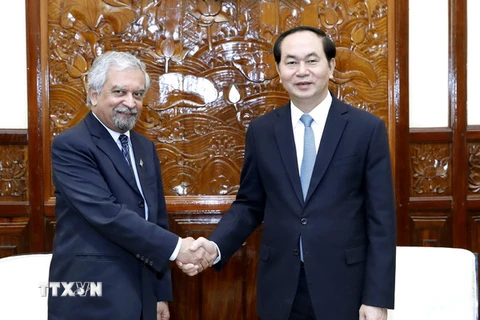 Chủ tịch nước Trần Đại Quang tiếp ông Kamal Malhotra, Điều phối viên thường trú Liên hợp quốc, Trưởng đại diện UNDP tại Việt Nam. (Ảnh: Nhan Sáng/TTXVN) 