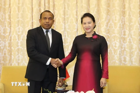 Chủ tịch Quốc hội Nguyễn Thị Kim Ngân tiếp Chủ tịch Quốc hội Timor-Leste, ngài Aderito Hugo Da Costa. (Ảnh: Trọng Đức/TTXVN) 