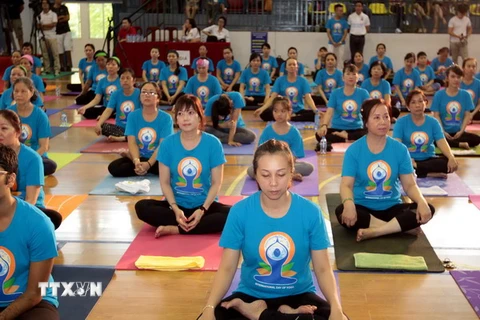 Đông đảo người dân tham gia Ngày Quốc tế Yoga lần 2 tại Thành phố Hồ Chí Minh. (Nguồn: TTXVN)