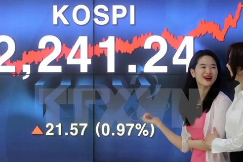 Chỉ số Kospi tại sàn giao dịch chứng khoán Hàn Quốc ở Seoul ngày 4/5. (Nguồn: Yonhap/TTXVN)