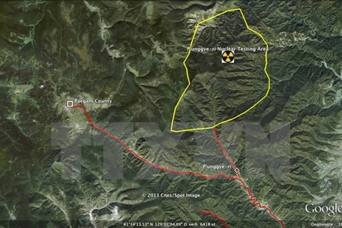 Hình ảnh vệ tinh từ bãi thử hạt nhân Punggye-ri của Triều Tiên. (Nguồn: Yonhap/TTXVN)