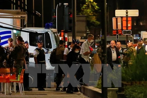 Cảnh sát phong tỏa hiện trường vụ tấn công ở Brussels. (Nguồn: THX/ TTXVN)