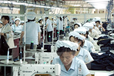 Công nhân làm việc tại một nhà máy dệt may của Triều Tiên trong khu công nghiệp Kaesong. (Nguồn: AFP/TTXVN)