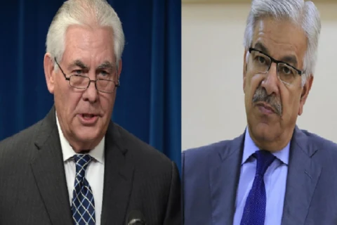 Ngoại trưởng Mỹ Rex Tillerson và Ngoại trưởng Pakistan Khawaja Muhammad Asif. (Nguồn: radio.gov.pk)