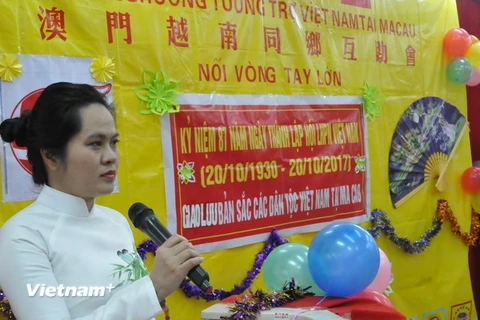 Phó Tổng lãnh sự Việt Nam tại Hong Kong và Macau (Trung Quốc) bà Vũ Chi Mai phát biểu tại lễ kỷ niệm. (Ảnh: Mỹ Anh/Vietnam+)