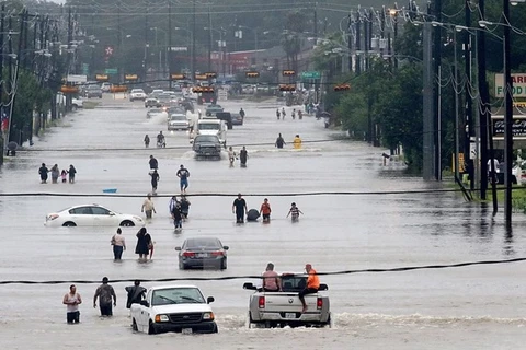 Cảnh ngập lụt do mưa lớn sau bão Harvey tại Houston, bang Texas ngày 27/8. (Nguồn: AFP/TTXVN)