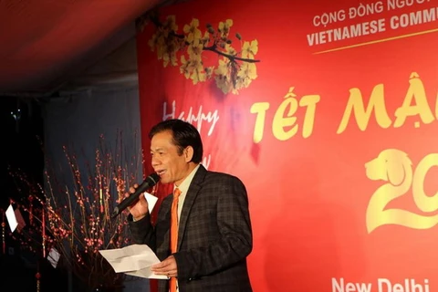 Đại sứ Tôn Sinh Thành phát biểu khai mạc lễ đón mừng xuân Mậu Tuất. (Ảnh: Huy Bình/Vietnam+)
