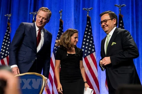 Đại diện Mỹ, Canada và Mexico tại vòng thứ nhất tái đàm phán NAFTA ở Washington D.C., (Mỹ) ngày 16/8/2017. (Nguồn: THX/TTXVN)