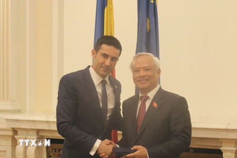 Phó Chủ tịch Quốc hội Uông Chu Lưu thăm, làm việc tại Romania. (Ảnh: Công Thuận/TTXVN)