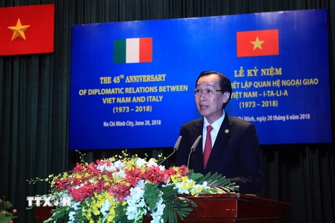  Phó Chủ tịch Thường trực UBND thành phố Hồ Chí Minh Lê Thanh Liêm phát biểu tại buổi lễ. (Ảnh: Xuân Khu/TTXVN)